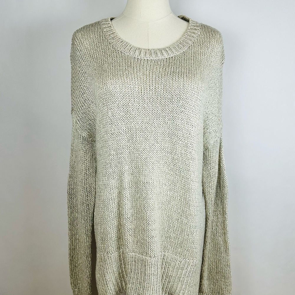 Ayla Knit Sweater, Ivory/Gray, Scoop Neck, Size Large